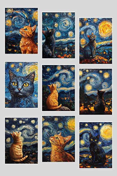 qoeuyl boutique Καρτ ποστάλ 9 τεμαχίων Starry Cats