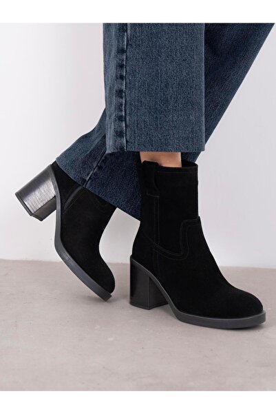 ECENİN BUTİĞİ Priya Siyah Süet Hakiki Deri Kadın Bot