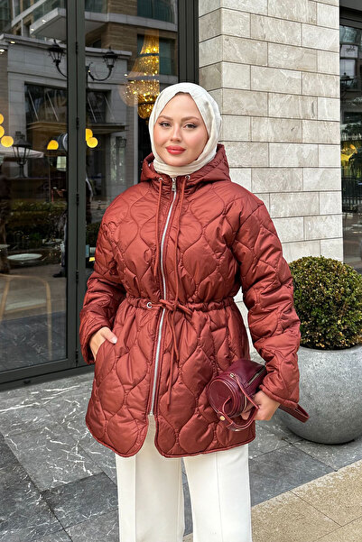 LOCCO Γυναικείο καπιτονέ παλτό με ρυθμιζόμενη μέση πλακάκι