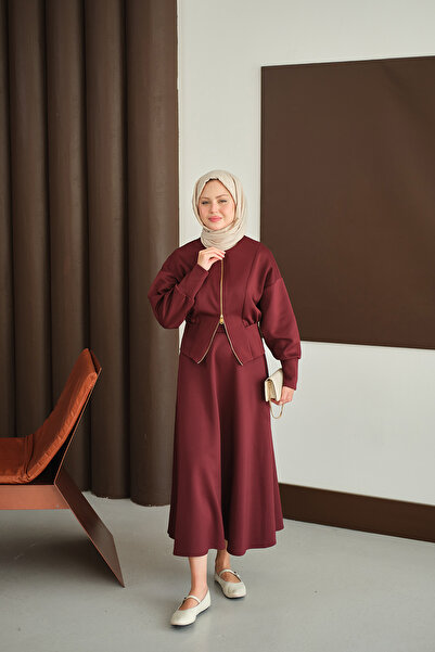 LOCCO Women's Waist Corset Detail Suit Burgundy