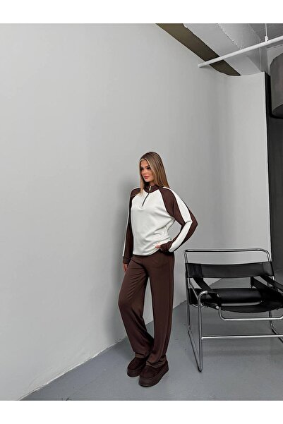 verabelle Women's Raglan Sleeve Mock Neck Color Block Two-Piece Suit with Trousers