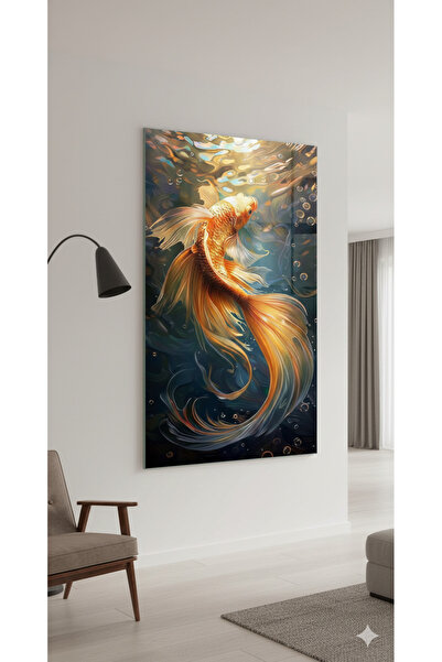 BLT DİZAYN Lucky Fish Glass Painting – Luxurious Decorative Design in Gold Color