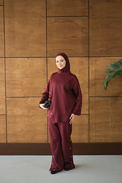 LOCCO Women's Mock Neck Set Burgundy