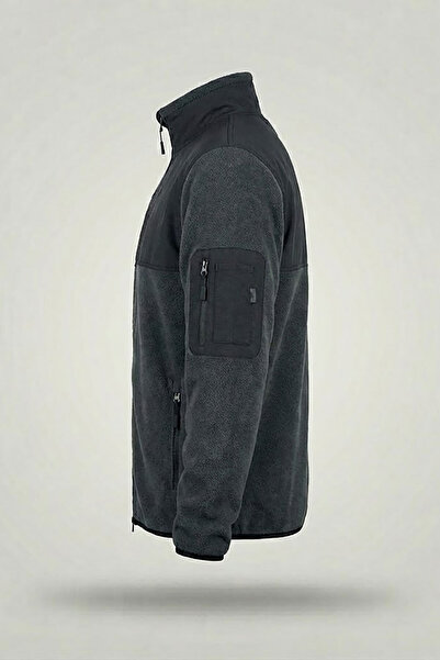 WİDİ Mock Neck Paneled Anthracite Softshell Fleece Jacket