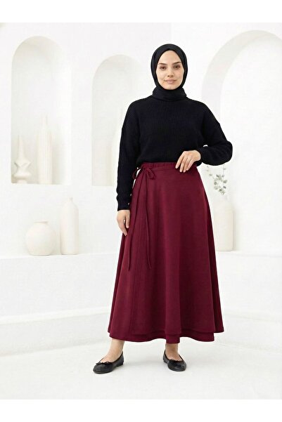 Foremia Front Cover Detail Scuba Skirt-Burgundy