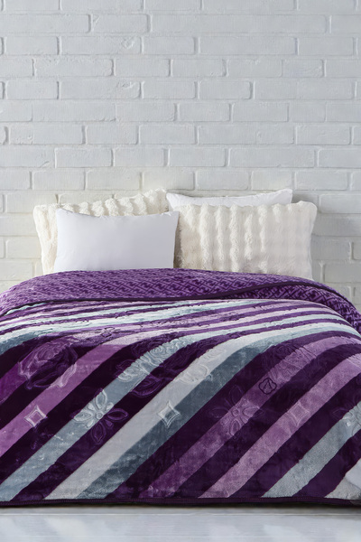Evlen Home Collection Lora 3 kg Embos Printed Blanket Double Size Thick Soft 220X240 cm Lilac Purple
