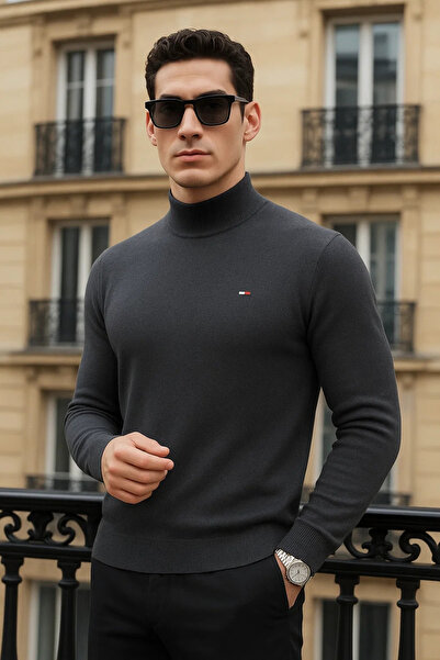 comstar Pulover pentru bărbați, la modă, de iarnă, cu jumătate de gât, tricotat afumat