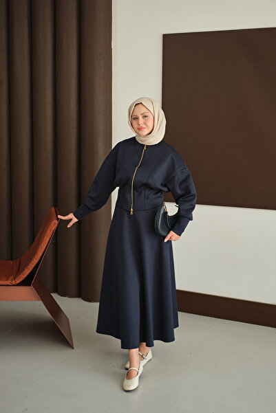 LOCCO Women's Waist Corset Detail Suit Navy Blue