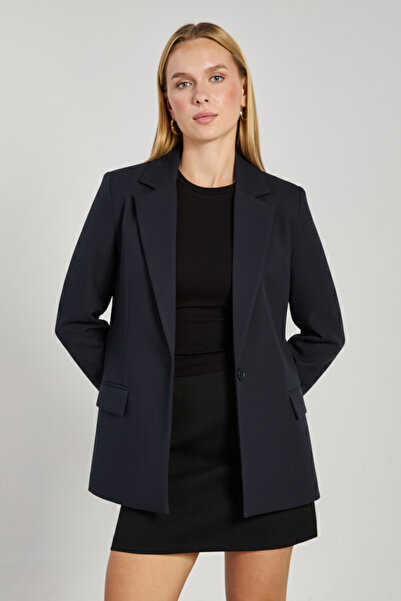 BARRELS AND OIL Women's single button blazer jacket - navy blue