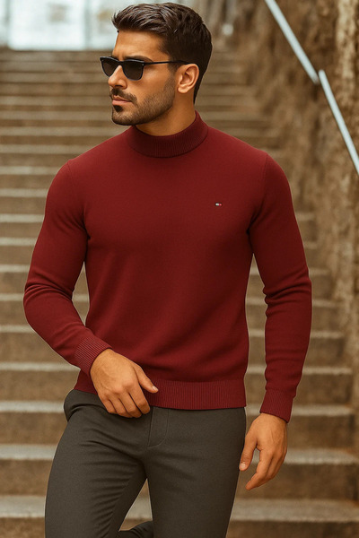 comstar Men's Half-Thigh Premium Burgundy Knitwear Sweater