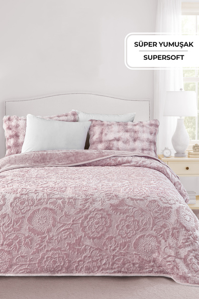 Evlen Home Collection Ковдра Maya з тисненням, 3 кг, подвійний розмір, щільна та м'яка, 210x230 см, рожево-пудрового кольору