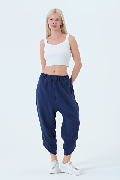 RELAXL Йога медитация облекло 100% памук тъмносини муселин панталони