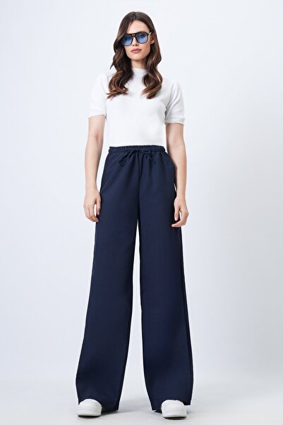 Trend Alaçatı Stili Women's navy blue elastic waist double pocket Palazzo Pants vs01717