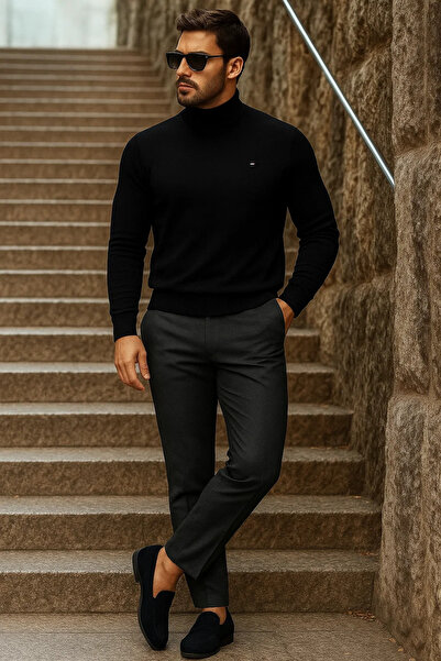 comstar Men's Half-Thigh Premium Black Knit Sweater