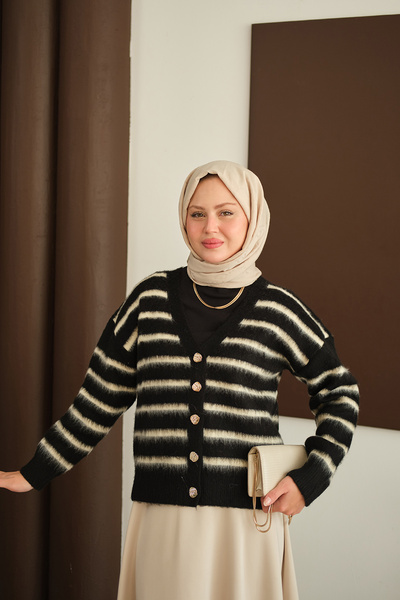 LOCCO Γυναικεία κοντή πλεκτή ζακέτα μαύρη