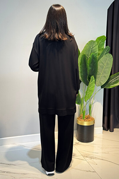 Lale Butik Striped Belt Detail Tunic Trousers Set 2119 Black