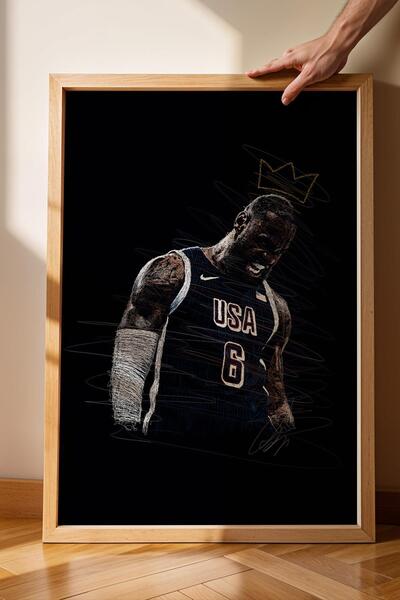 Saturn Pictură înrămată cu portretul lui LeBron James, baschet NBA - poster e...