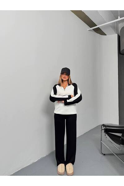 verabelle Women's Raglan Sleeve Mock Neck Color Block Two-Piece Suit with Trousers