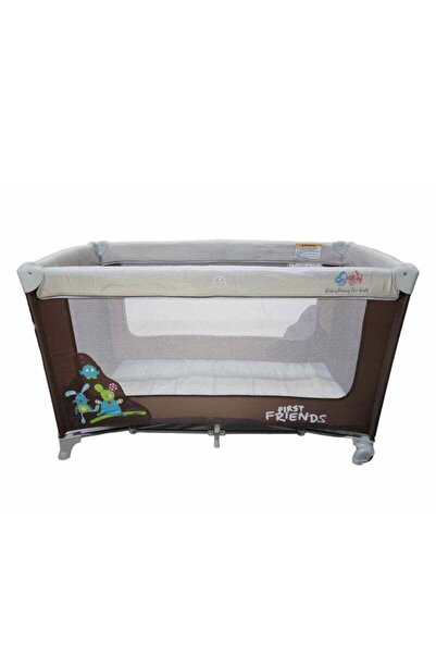 BabyCara Portable Baby Bed Travel Cot And Playpen - Quick Foldable with Carrying Bag 120x60cm Brown/Grey