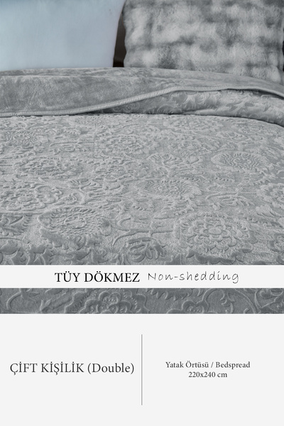 Evlen Home Collection Maya 3 kg Embos Printed Blanket Double Size Thick Soft 220X240 cm Gray