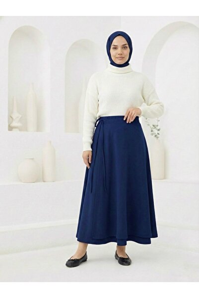 Foremia Front Cover Detail Scuba Skirt-Navy Blue