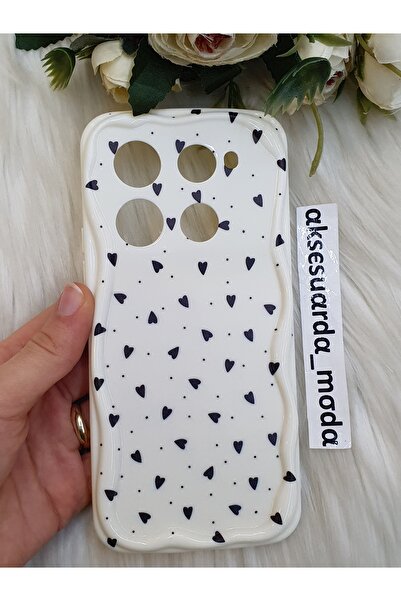 ZB Aksesuarda Moda İNFİNİX NOTE 40 PRO UYUMLU SİYAH KALPLER BASKILI DESENLİ K...