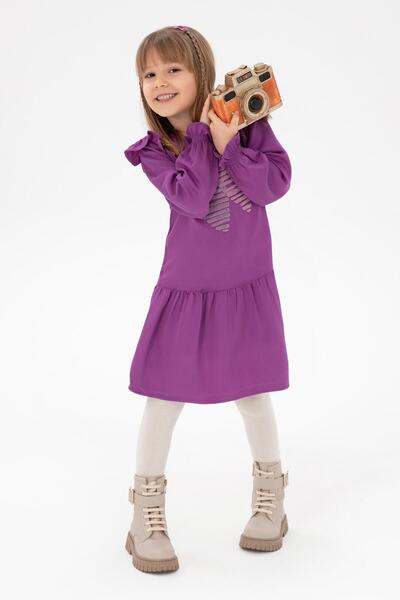 U.S. Polo Assn. Girl's Violet Heart Embroidered Shoulder Detail Woven Dress