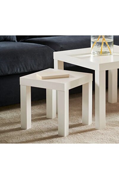 TEZPAZAR Lack Mini Yan Sehpa Yükseklik 35 Cm Ahşap Salon Sehpası Beyaz Renk I...