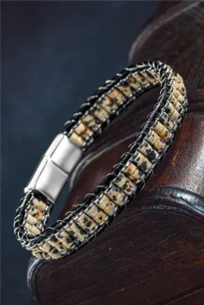 vogutima Men Women Jasper Leather Cord Natural Stone Bracelet