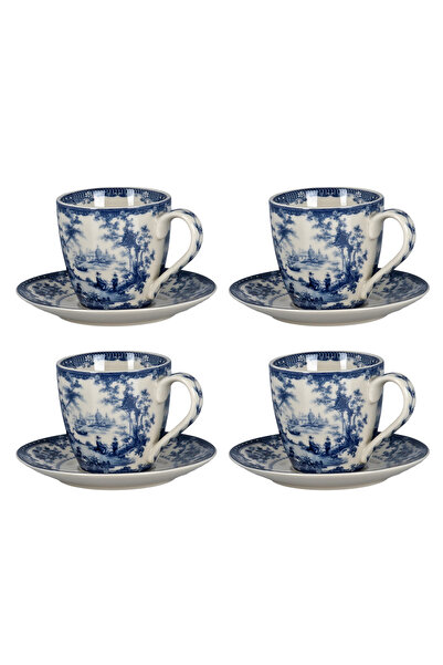 Lucky Art Florantine 4-Piece Coffee Cup Set Blue