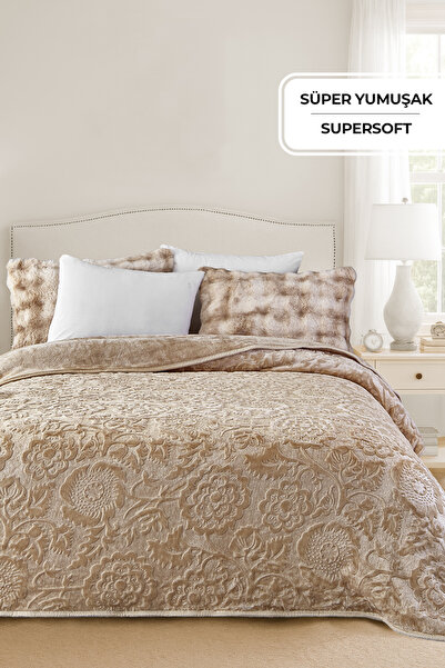 Evlen Home Collection Maya 3 кг ковдра з тисненням Embos, двоспальна, товста, м'яка, 220x240 см, бежева