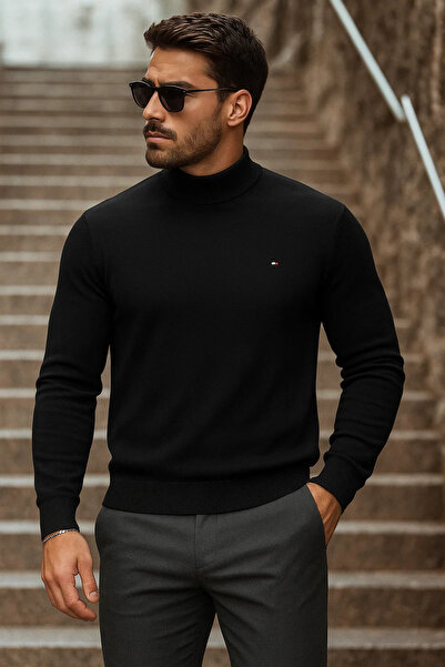 comstar Men's Half-Thigh Premium Black Knit Sweater