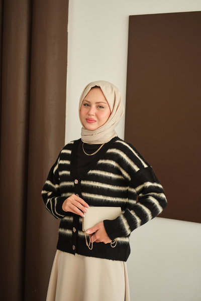 LOCCO Γυναικεία κοντή πλεκτή ζακέτα μαύρη