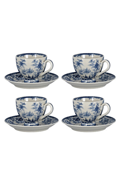 Lucky Art Florantine 4-Piece Footed Coffee Cup Set Blue