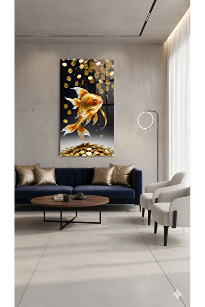 BLT DİZAYN Money and Fish Themed Modern Decorative Glass Painting