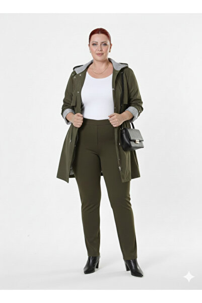 AKŞEN GİYİM Büyük Beden Çıkabilir Kapüşonlu Çizgi Detaylı Kol Manşetli 80 cm ...