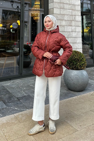 LOCCO Γυναικείο καπιτονέ παλτό με ρυθμιζόμενη μέση πλακάκι