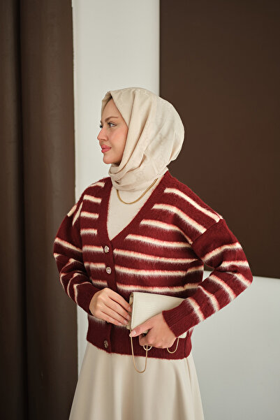 LOCCO Γυναικεία κοντή πλεκτή ζακέτα μπορντό