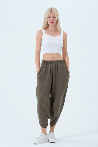 RELAXL 2Xs-10Xl 100% Cotton Muslin Khaki Green Baggy Yoga Wear