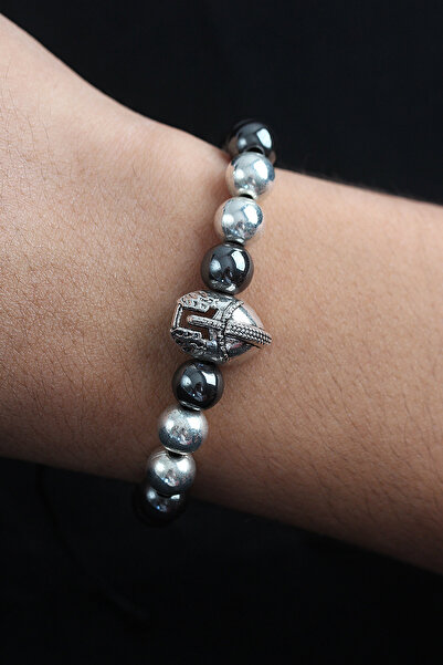 Skygo Natural Stone Gladiator Model Silver and Smoked Color Men's Bracelet with Elevator - Tj-Eb3758