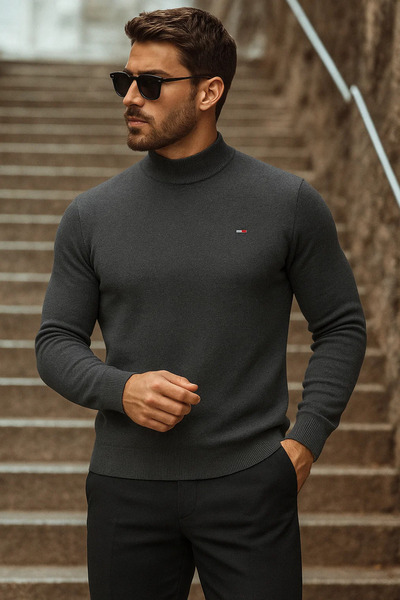 comstar Pulover pentru bărbați, cu jumătate de gât, tricot premium afumat