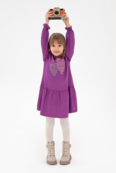 U.S. Polo Assn. Girl's Violet Heart Embroidered Shoulder Detail Woven Dress