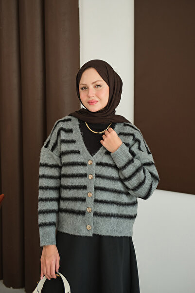 LOCCO Women's Short Knit Cardigan Smoked