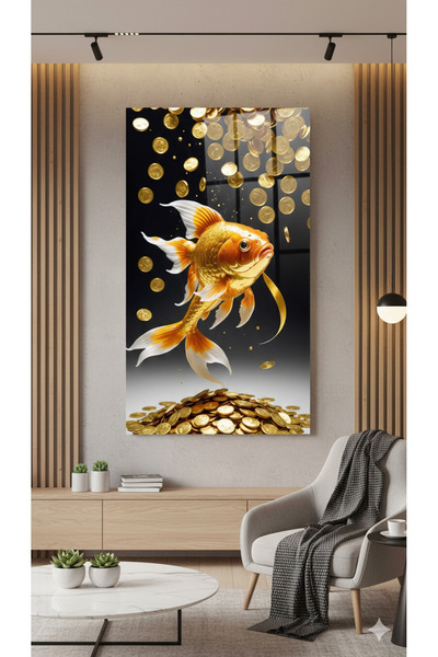 BLT DİZAYN Money and Fish Themed Modern Decorative Glass Painting