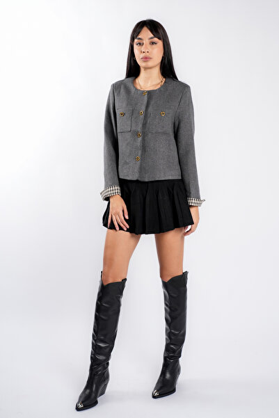 monarh Short Grey Jacket with Gold Buttons