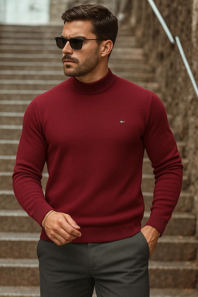 comstar Men's Half-Thigh Premium Burgundy Knitwear Sweater