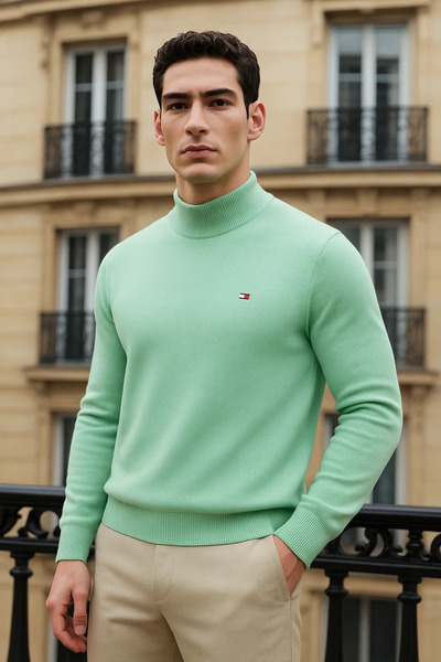 comstar Men's Trendy Winter Half-High Neck Mint Knit Sweater