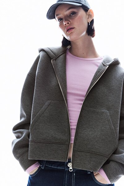 Bershka Fermuarlı oversize sentetik kauçuk kumaş sweatshirt