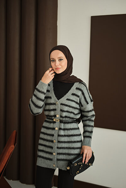 LOCCO Γυναικεία ριγέ μακριά πλεκτή ζακέτα καπνιστή