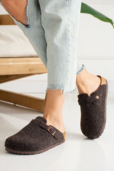 YILDIZ SHOES Εισαγόμενες χειμερινές παντόφλες Unisex με κλειστό μπροστινό μέρος, με επένδυση από τσόχα, καθημερινές παντόφλες Sabo Home, καφέ